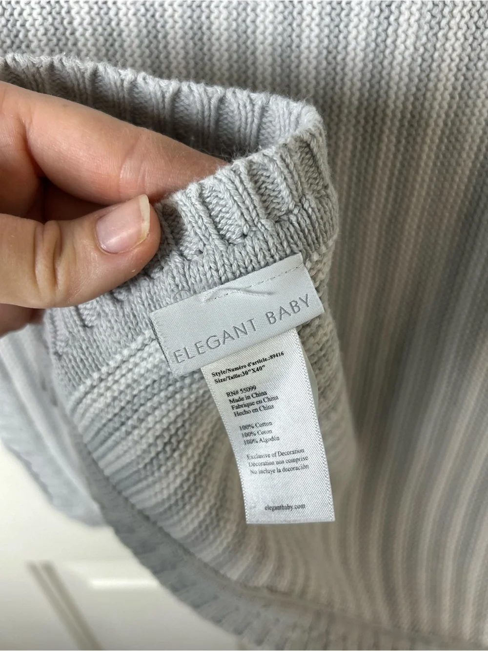 Elegant Baby Gray White Stripes Blanket Sweater Knit Cotton Style 89416